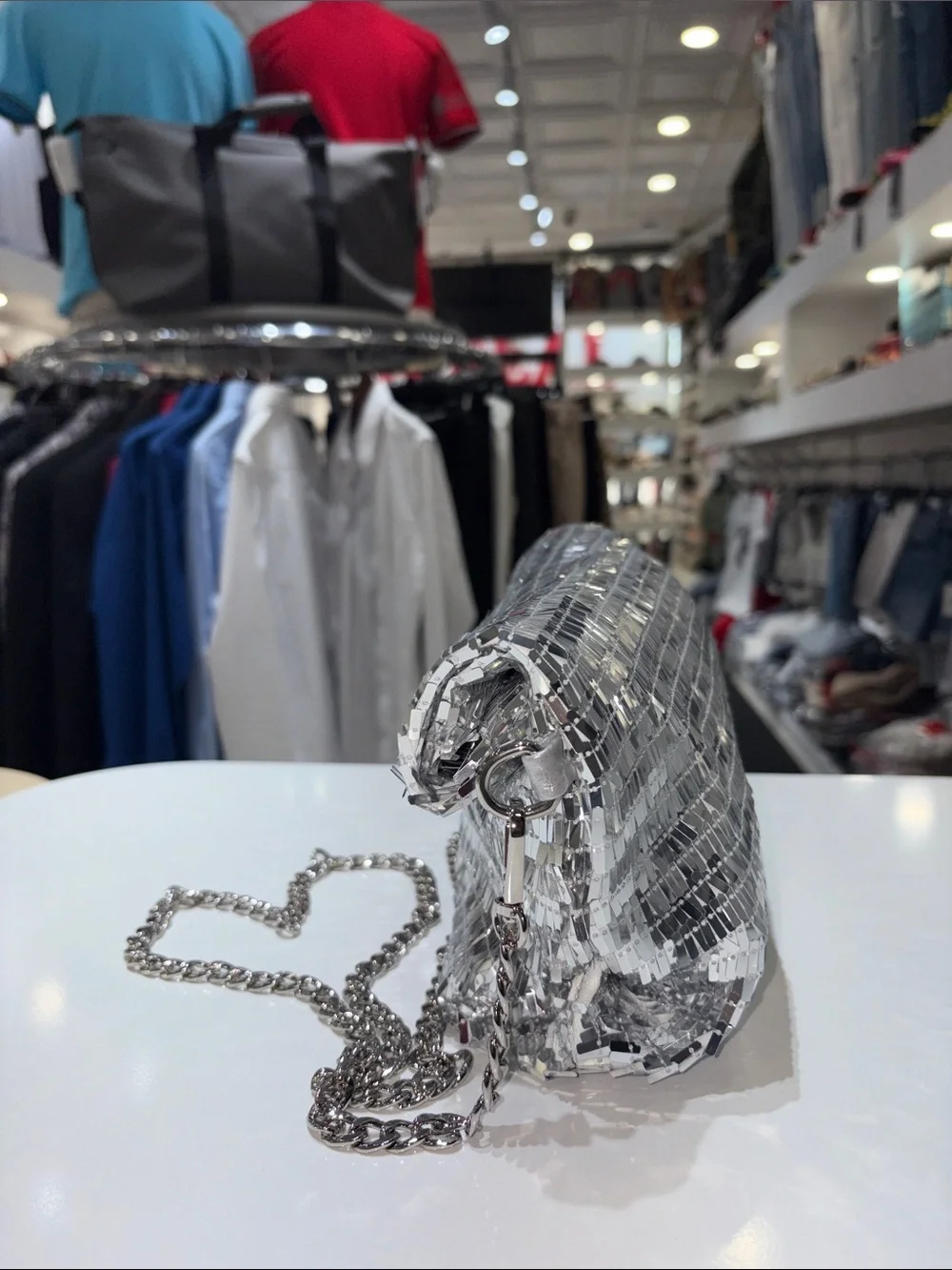 Silver Sequin Chain-Shoulder Clutch